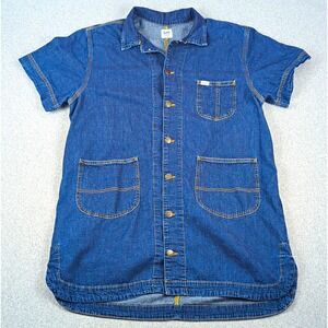 Lee Workwear Womens Denim Button-Front Short Sleeve Chore Coat XL Blue 112353256